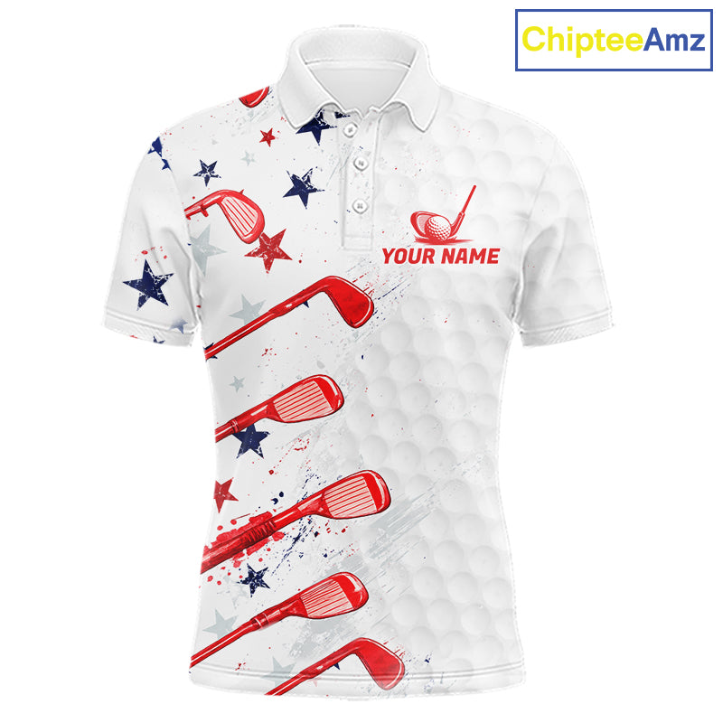 White polo shirt with red and blue graphics and 'Your Name' text on a white background, branded with ChipteeAmz.