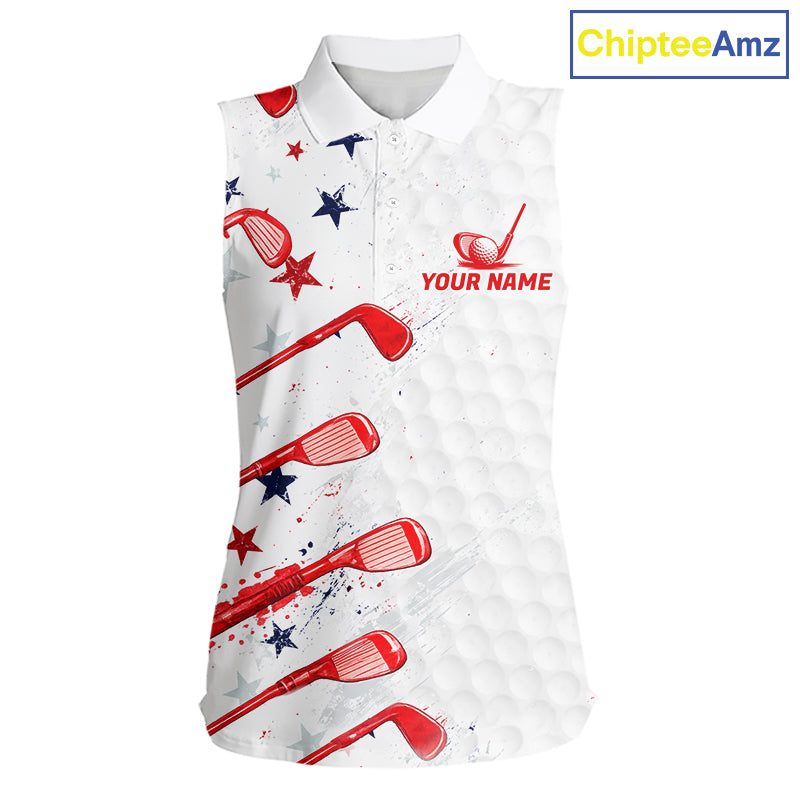 White sleeveless shirt with red and blue designs and 'Your Name' text
