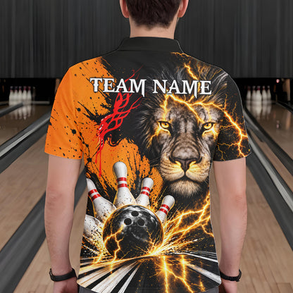 Custom Black And Orange Lion Bowling Polo Quarter Zip Shirts For Men, Lion Team Bowling Jerseys NBT1220