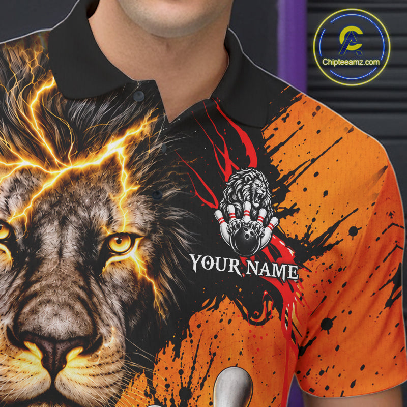 Custom Black And Orange Lion Bowling Polo Quarter Zip Shirts For Men, Lion Team Bowling Jerseys NBT1220