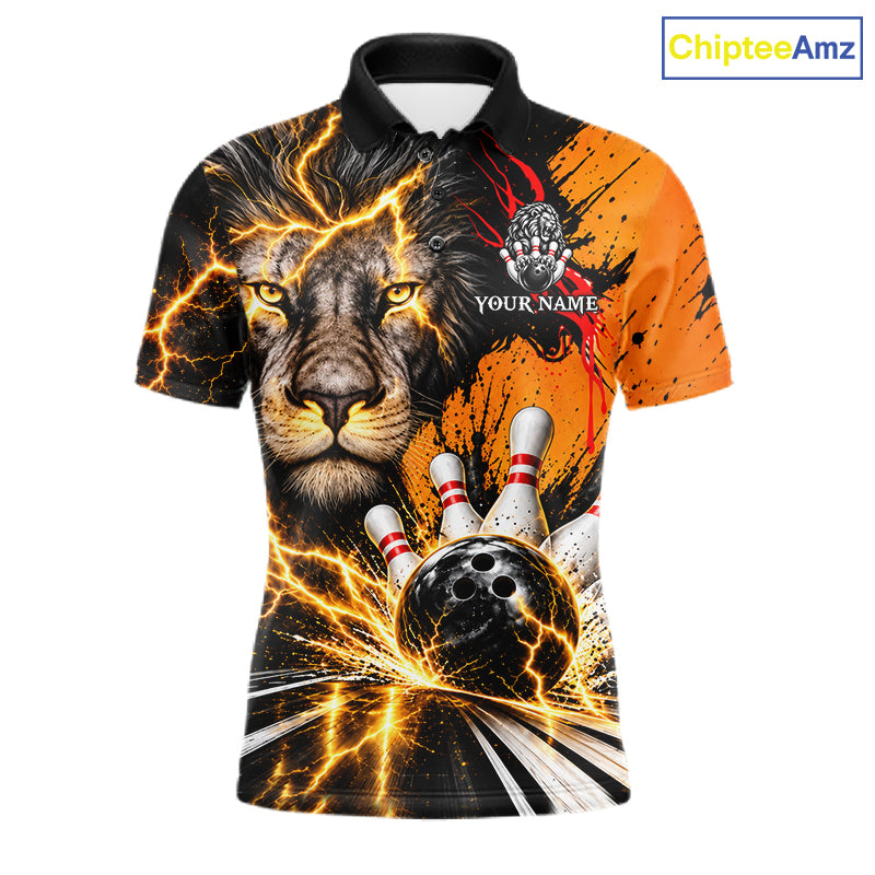 Custom Black And Orange Lion Bowling Polo Quarter Zip Shirts For Men, Lion Team Bowling Jerseys NBT1220
