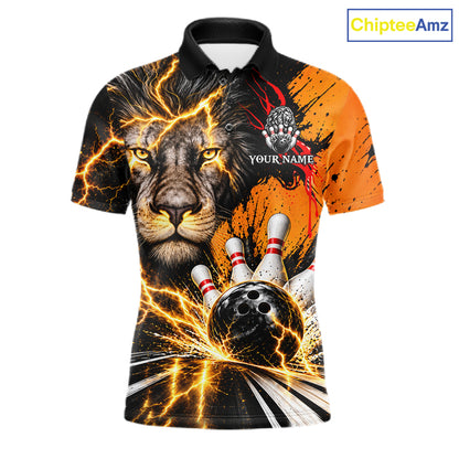 Custom Black And Orange Lion Bowling Polo Quarter Zip Shirts For Men, Lion Team Bowling Jerseys NBT1220