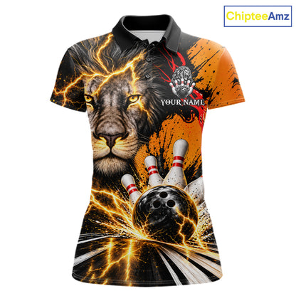 Custom Black And Orange Lion Bowling Polo Quarter Zip Shirts For Women, Lion Team Bowling Jerseys NBT1220