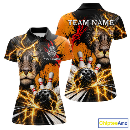 Custom Black And Orange Lion Bowling Polo Quarter Zip Shirts For Women, Lion Team Bowling Jerseys NBT1220