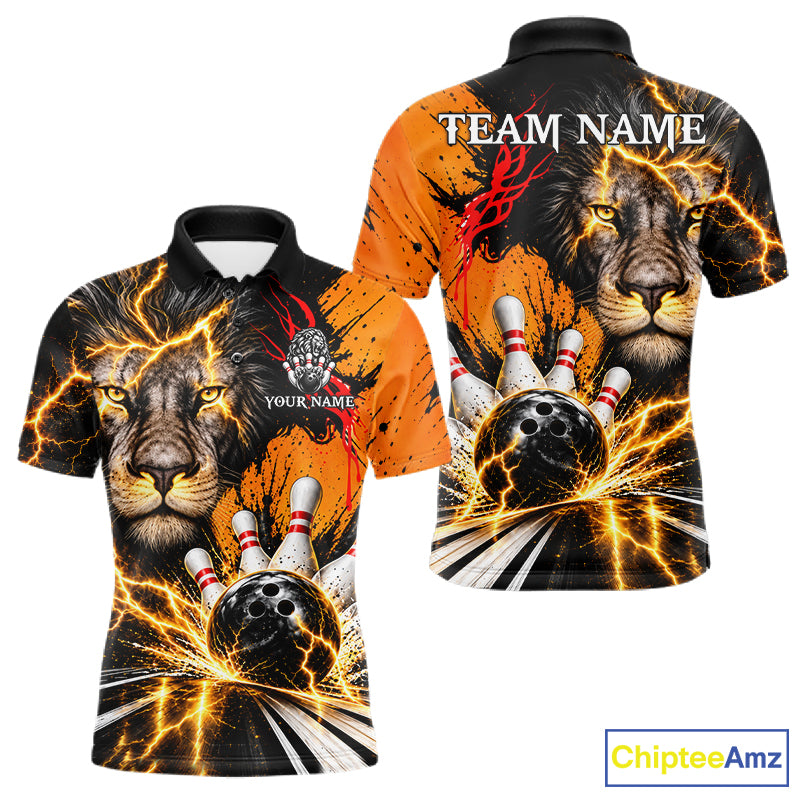 Custom Black And Orange Lion Bowling Polo Quarter Zip Shirts For Men, Lion Team Bowling Jerseys NBT1220