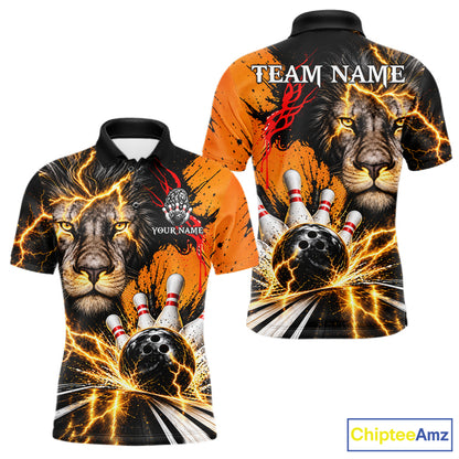 Custom Black And Orange Lion Bowling Polo Quarter Zip Shirts For Men, Lion Team Bowling Jerseys NBT1220