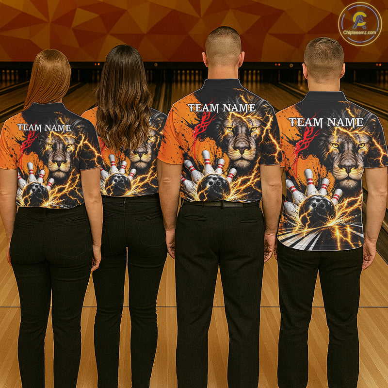 Custom Black And Orange Lion Bowling Polo Quarter Zip Shirts For Men, Lion Team Bowling Jerseys NBT1220