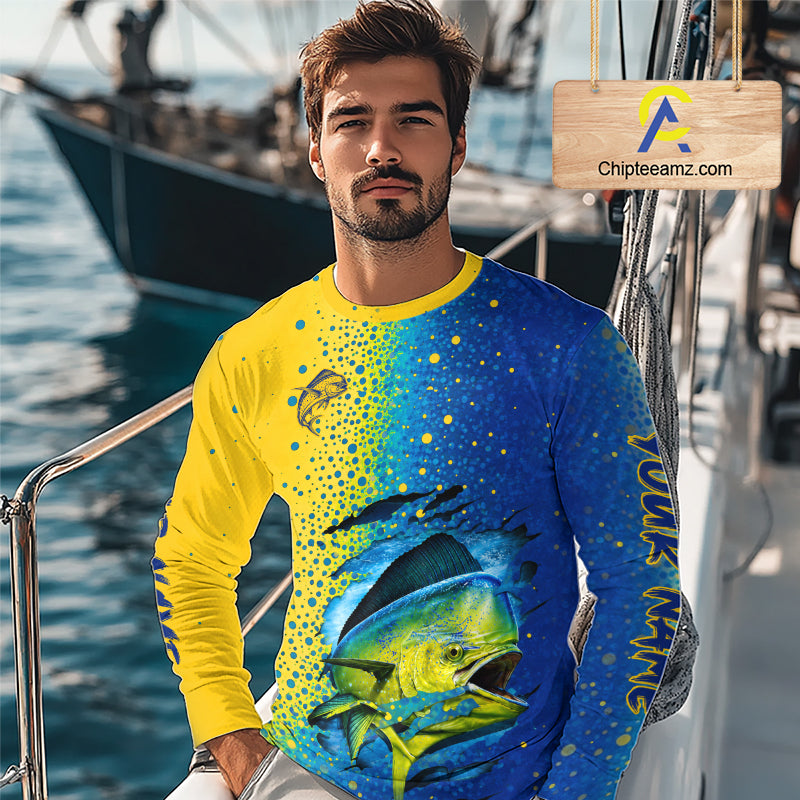 Custom Mahi Mahi Fishing Jerseys, Mahi Mahi Saltwater Long Sleeve UV Protection Fishing Shirts NBT863