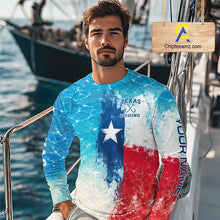 Load image into Gallery viewer, Texas Bass Fishing Texas Flag, Blue Sea Wave Ocean Camo Long Sleeve Bass Fishing Shirt  NBT866