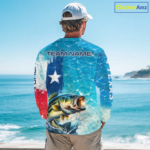 Load image into Gallery viewer, Texas Bass Fishing Texas Flag, Blue Sea Wave Ocean Camo Long Sleeve Bass Fishing Shirt  NBT866