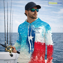 Load image into Gallery viewer, Angler wearing Texas Catfish Fishing Long Sleeve Hooded Fishing Shirt with personalized name - Chipteeamz 