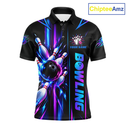 Custom Neon Bowling Polo Quarter Zip Shirt For Men Personalized Team Jersey Bowling League NBT1108