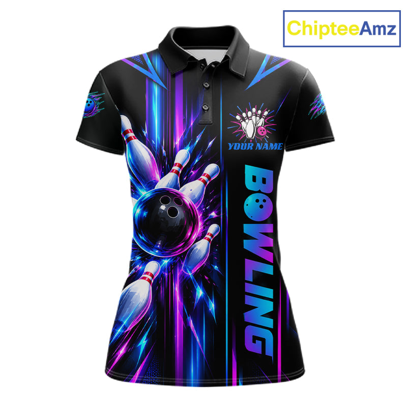Custom Neon Bowling Polo Quarter Zip Shirt For Women Personalized Team Jersey Bowling League NBT1108