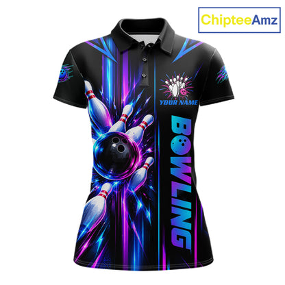 Custom Neon Bowling Polo Quarter Zip Shirt For Women Personalized Team Jersey Bowling League NBT1108