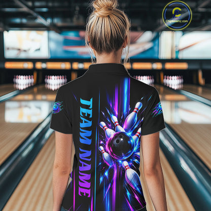 Custom Neon Bowling Polo Quarter Zip Shirt For Women Personalized Team Jersey Bowling League NBT1108