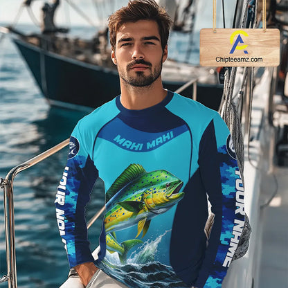 Custom Mahi Mahi Long Sleeve Fishing Shirts For Team, Saltwater Performance Fishing Shirt  NBT350