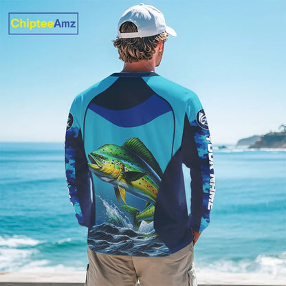 Custom Mahi Mahi Long Sleeve Fishing Shirts For Team, Saltwater Performance Fishing Shirt  NBT350