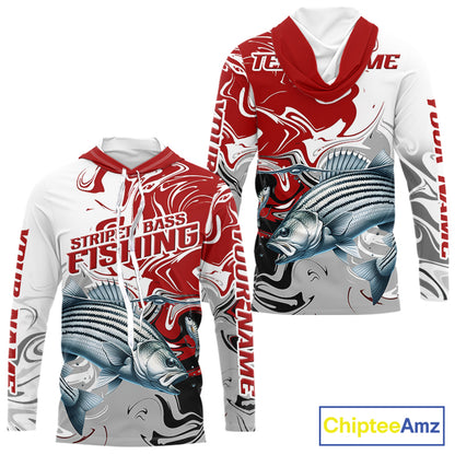 Blue Camo Striped Bass Fishing Hooded Custom Shirts, Striped Bass Team Fishing Jerseys NBT1030