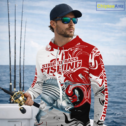 Blue Camo Striped Bass Fishing Hooded Custom Shirts, Striped Bass Team Fishing Jerseys NBT1030