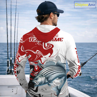 Blue Camo Striped Bass Fishing Hooded Custom Shirts, Striped Bass Team Fishing Jerseys NBT1030