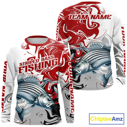 Red Camo Striped Bass Fishing Custom Shirts, Striped Bass Team Fishing Jerseys NBT1030