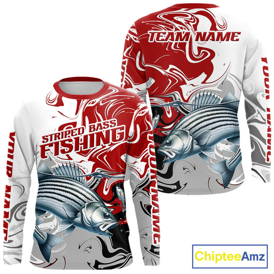 Red Camo Striped Bass Fishing Custom Shirts, Striped Bass Team Fishing Jerseys NBT1030