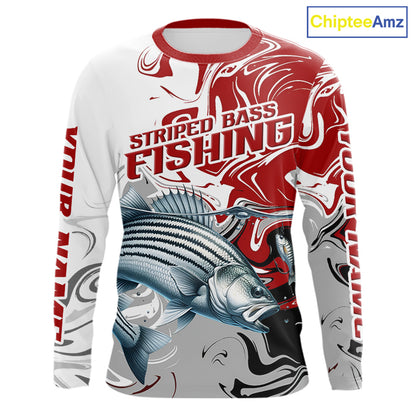 Red Camo Striped Bass Fishing Custom Shirts, Striped Bass Team Fishing Jerseys NBT1030