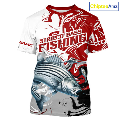 Red Camo Striped Bass Fishing Custom T-Shirts, Striped Bass Team Fishing Jerseys NBT1030