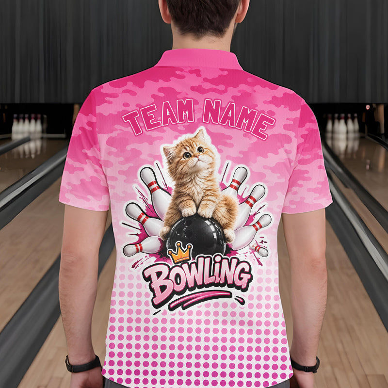 Cute Cat Custom Funny Bowling Polo & 1/4 Zip Shirts For Men, Cat Bowling Team Outfits NBT1110