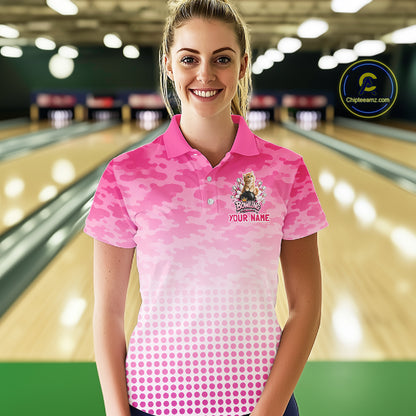 Cute Cat Custom Funny Bowling Polo & 1/4 Zip Shirts For Women, Cat Bowling Team Outfits NBT1110