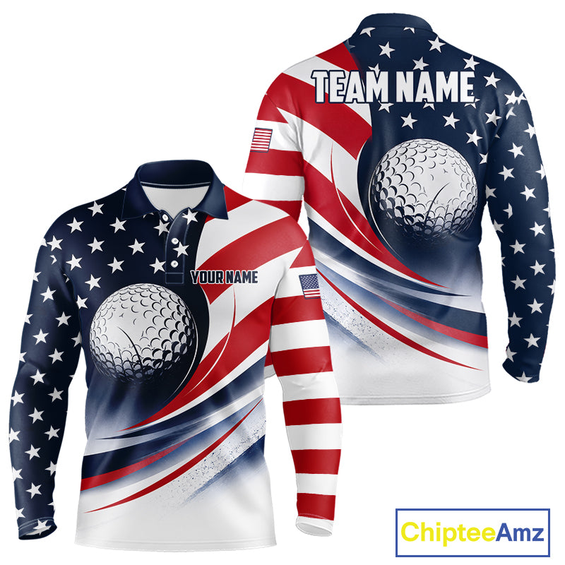America 250th Anniversary Mens Golf Polo Shirt Custom Name Patriotic USA Golf Shirts, Golf Gift NBT790