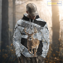 Load image into Gallery viewer, Winter Whitetail Deer Camo Customize Name 3D Printed Long Sleeve Hunting Shirts for Men, Hunting Gifts NBT260