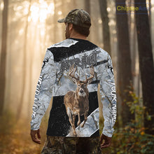 Load image into Gallery viewer, Winter Whitetail Deer Camo Customize Name 3D Printed Long Sleeve Hunting Shirts for Men, Hunting Gifts NBT260