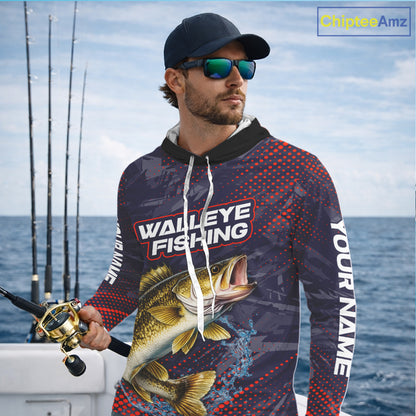 Personalized Walleye Fishing Shirts with Hood Purple Camo, Walleye Fishing Tounament Shirts NBT443