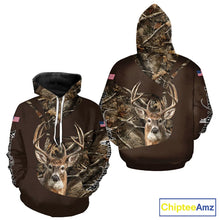 Load image into Gallery viewer, Deer Hunting Big Game Brown Camo US Flag Custom Name 3D All Over Print Shirts, Hunting Gifts NBT263