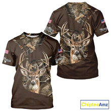 Load image into Gallery viewer, Deer Hunting Big Game Brown Camo US Flag Custom Name 3D All Over Print Shirts, Hunting Gifts NBT263
