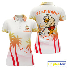 Load image into Gallery viewer, Funny Duck Golf Polo Shirt For Men, Tropical Sunset Print, Sporty Animal Golf Gift NBT803