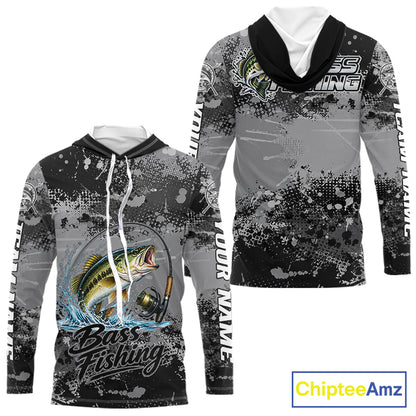 Personalized Bass Long Sleeve Hooded Performance Fishing Shirts , Team Bass Tournament Shirt NBT1126