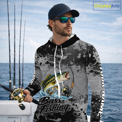 Personalized Bass Long Sleeve Hooded Performance Fishing Shirts , Team Bass Tournament Shirt NBT1126