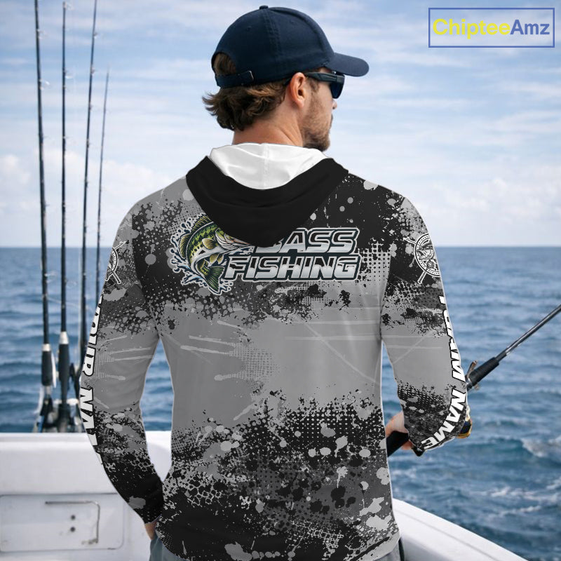 Personalized Bass Long Sleeve Hooded Performance Fishing Shirts , Team Bass Tournament Shirt NBT1126