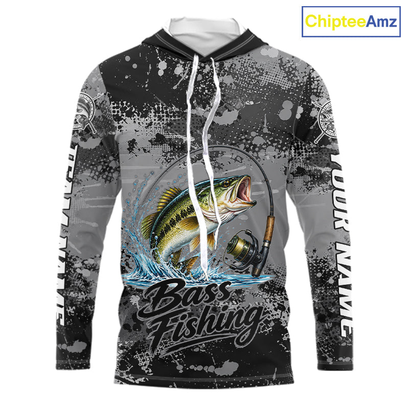 Personalized Bass Long Sleeve Hooded Performance Fishing Shirts , Team Bass Tournament Shirt NBT1126