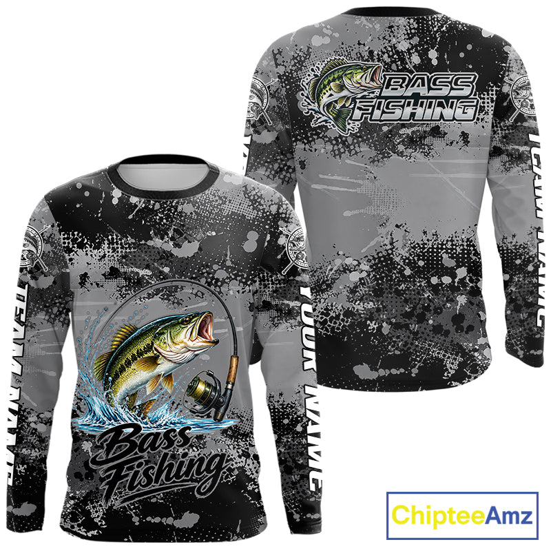 Personalized Bass Long Sleeve Performance Fishing Shirts , Team Bass Tournament Shirt NBT1126