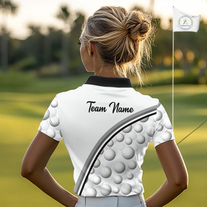 Golf Ball Gray Pattern Womens Golf Polo Shirts Custom Name Golf Ball Pattern, Golf Attire For Ladies NBT561