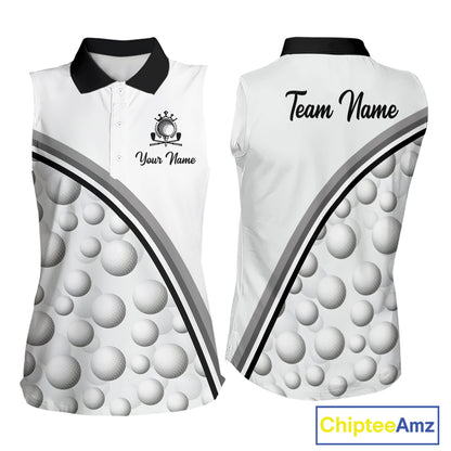 Golf Ball Gray Pattern Womens Sleeveless Golf Polo Shirts Custom Name Golf Ball Pattern, Golf Attire For Womens NBT561