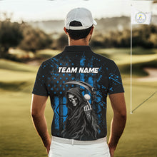 Load image into Gallery viewer, Custom Black And Blue American Flag Skull Reaper Mens Golf Polo Shirt, Team Golf Shirts NBT882