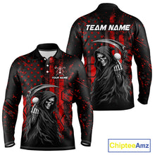 Load image into Gallery viewer, Custom Black And Red American Flag Skull Reaper Mens Golf Polo Shirt, Team Golf Shirts NBT883