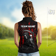 Load image into Gallery viewer, Custom Black And Red American Flag Skull Reaper Womens Sleeveless Golf Polo Shirt, Team Golf Shirts NBT883