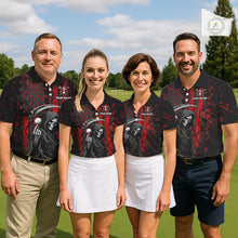 Load image into Gallery viewer, Custom Black And Red American Flag Skull Reaper Mens Golf Polo Shirt, Team Golf Shirts NBT883