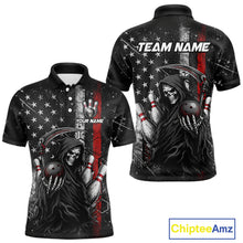 Load image into Gallery viewer, American Flag Custom Grim Reaper Bowling Quarter Zip Shirts For Men, Halloween Skull Bowling Shirt NBT884