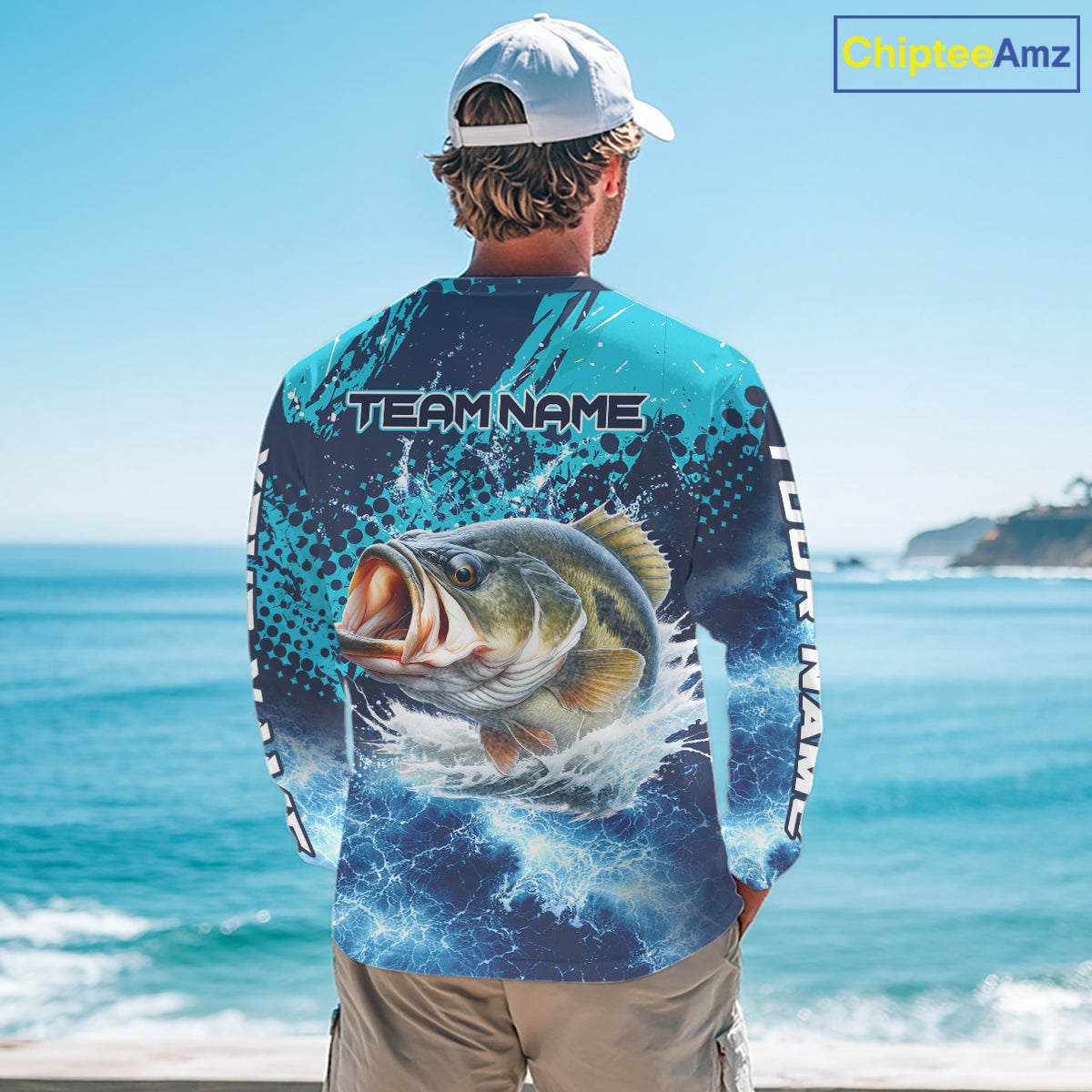 Thunder Lightning Bass Fishing Tournament Shirts Blue Camo, Custom Bass Fishing Shirts For Men NBT448